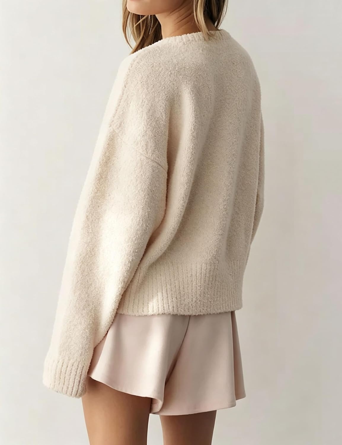 image:imageSpringrain Womens Fuzzy Cropped Knit Cardigan Button SweatersBeige