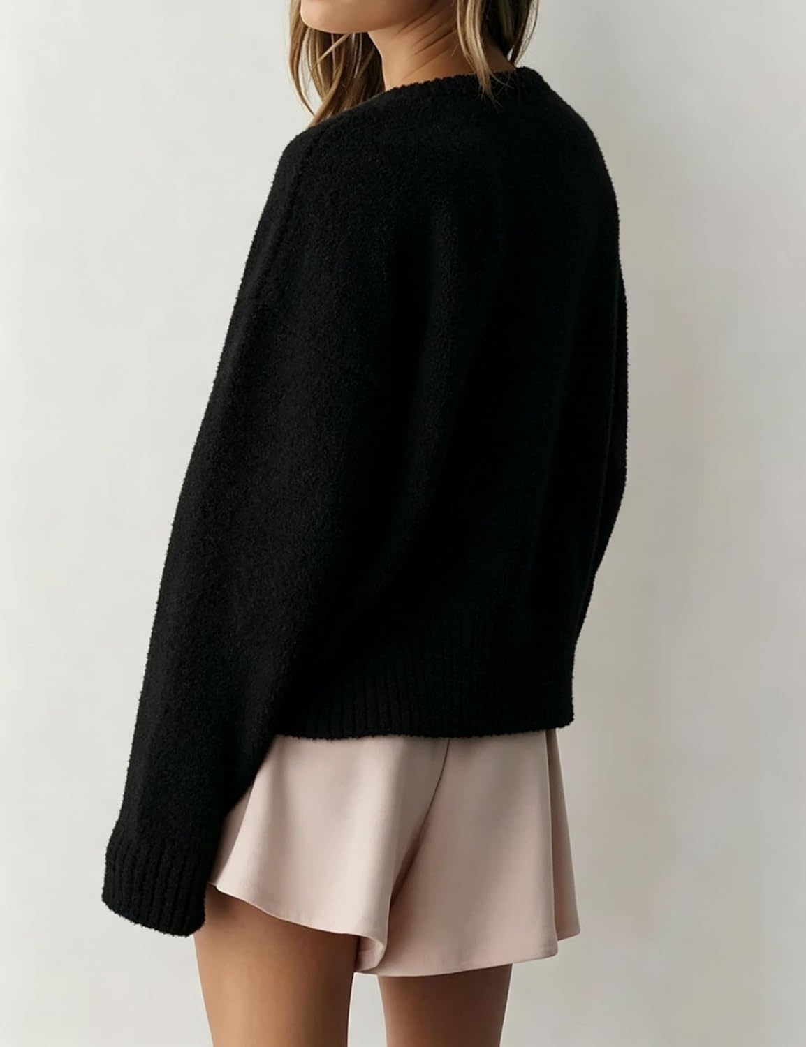 image:imageSpringrain Womens Fuzzy Cropped Knit Cardigan Button SweatersBlack