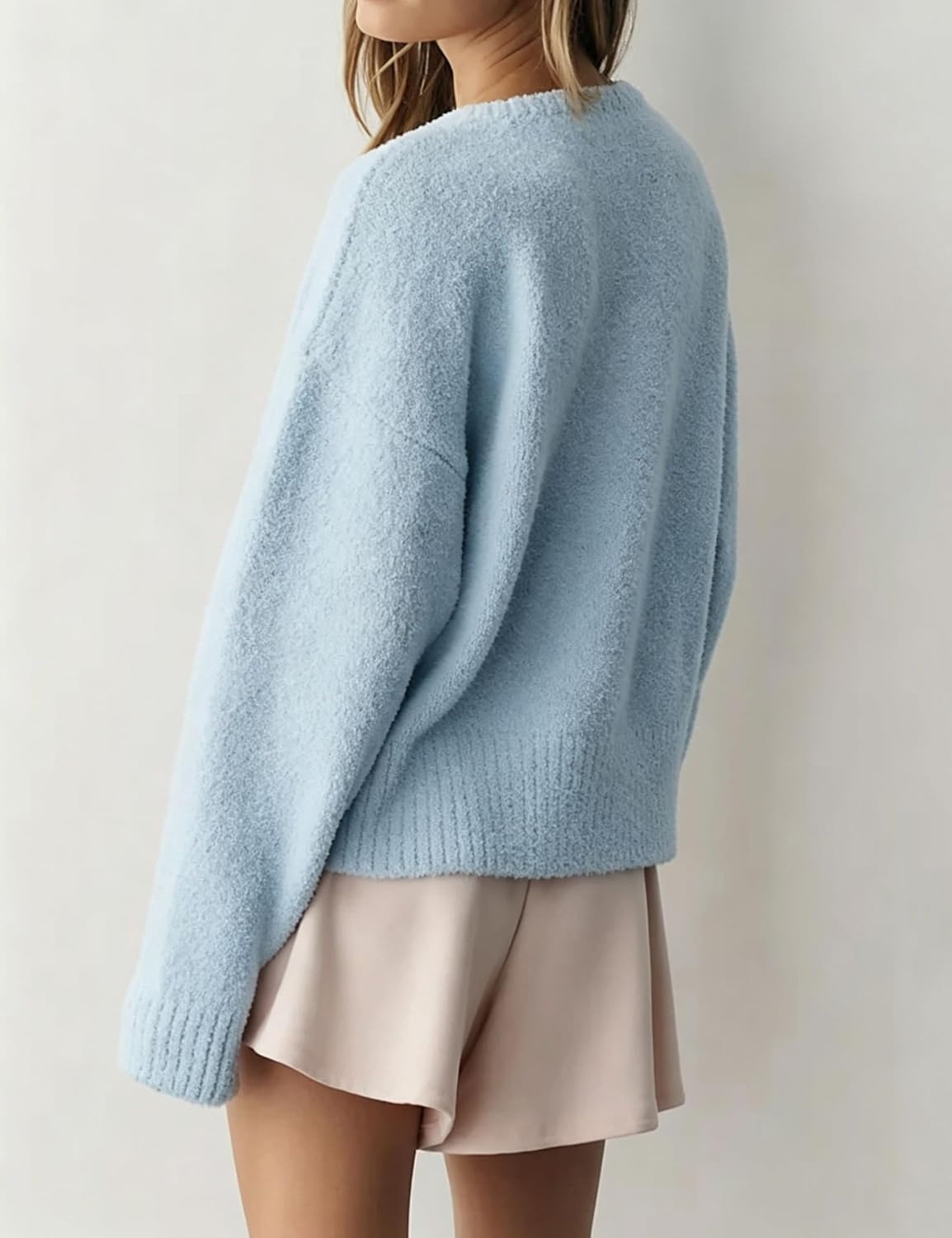 image:imageSpringrain Womens Fuzzy Cropped Knit Cardigan Button SweatersBlue