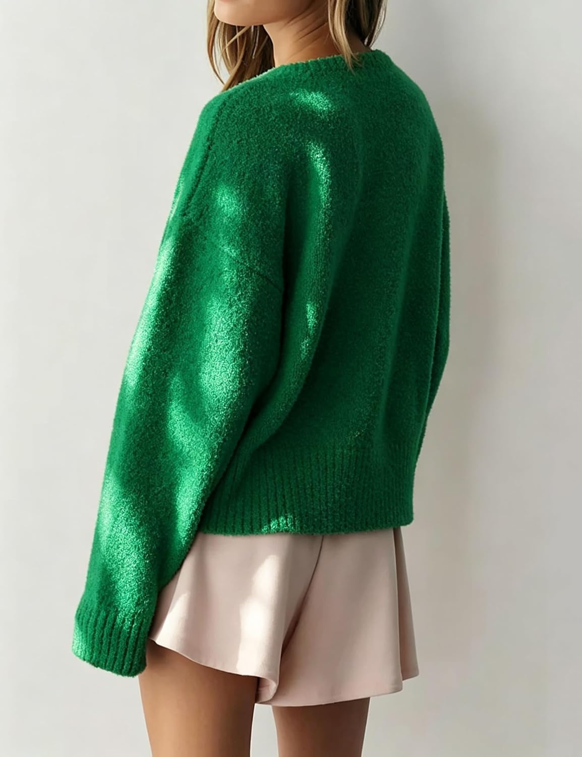 image:imageSpringrain Womens Fuzzy Cropped Knit Cardigan Button SweatersGreen