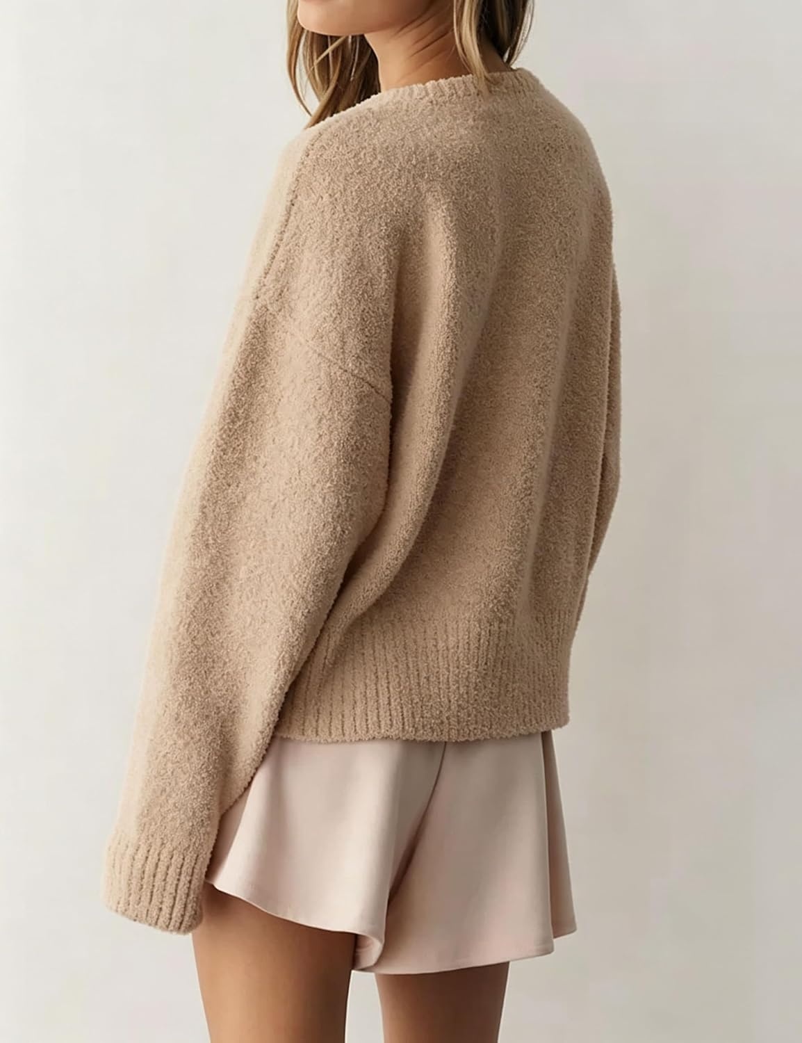 image:imageSpringrain Womens Fuzzy Cropped Knit Cardigan Button SweatersKhaki