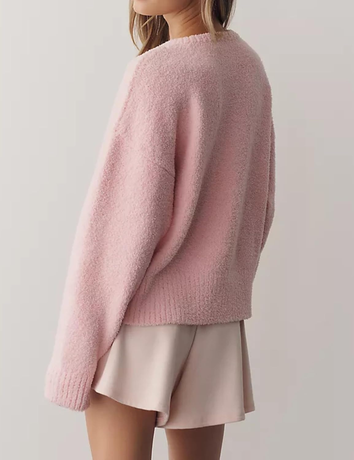 image:imageSpringrain Womens Fuzzy Cropped Knit Cardigan Button SweatersPink