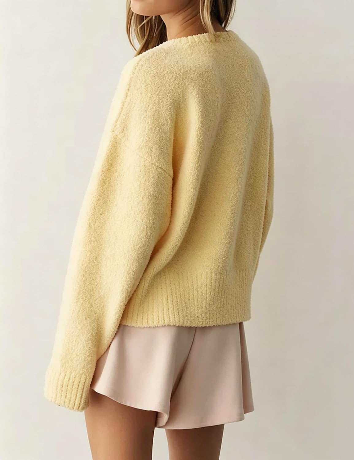 image:imageSpringrain Womens Fuzzy Cropped Knit Cardigan Button SweatersYellow