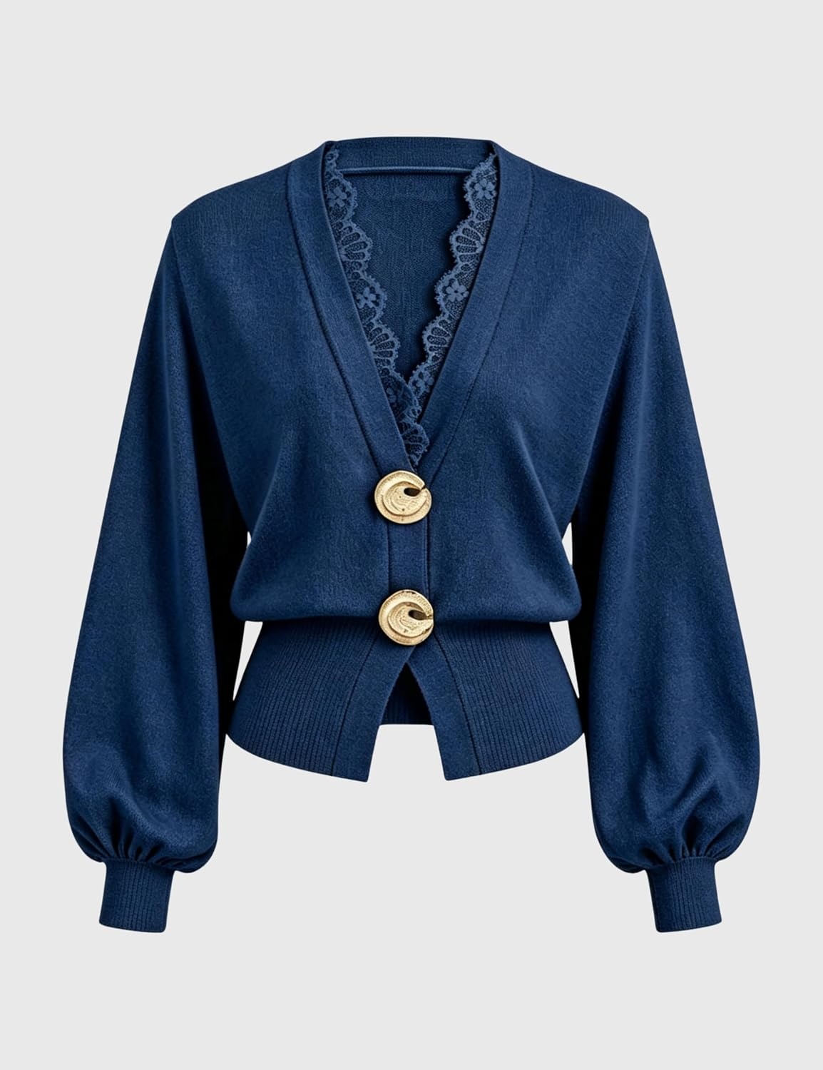 image:imageSpringrain Womens Lace Trim Knit Top V Neck Button CardiganNavy