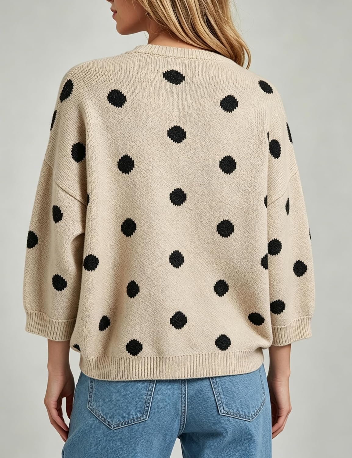 image:imageSpringrain Womens Polka Dot Cardigan Sweater Button Knit TopBeige