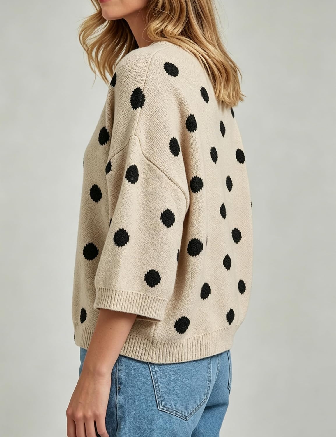 image:imageSpringrain Womens Polka Dot Cardigan Sweater Button Knit TopBeige