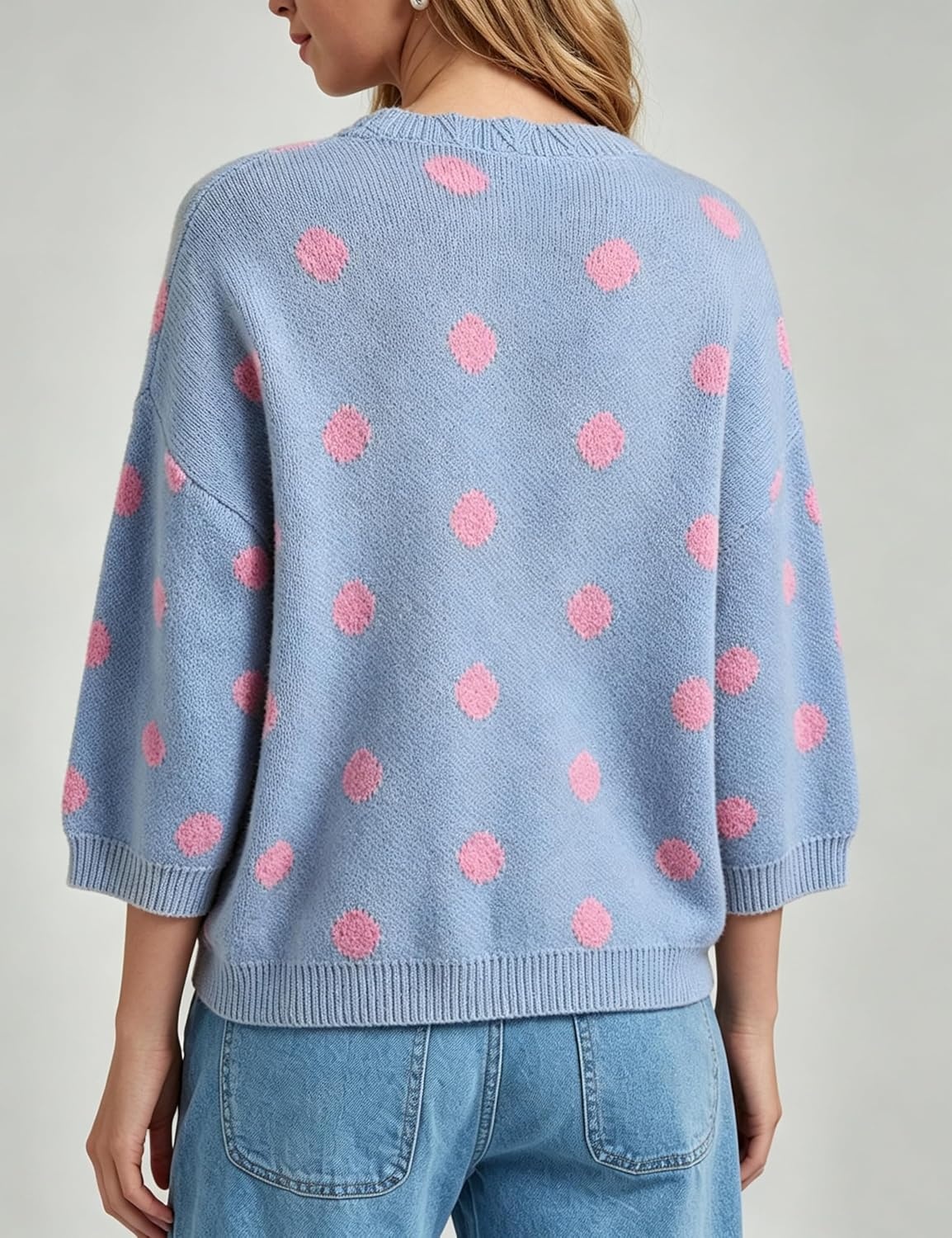 image:imageSpringrain Womens Polka Dot Cardigan Sweater Button Knit TopBlue