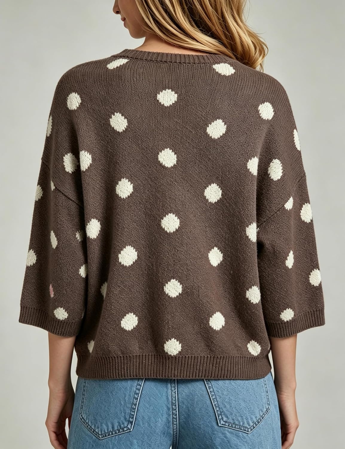 image:imageSpringrain Womens Polka Dot Cardigan Sweater Button Knit TopBrown