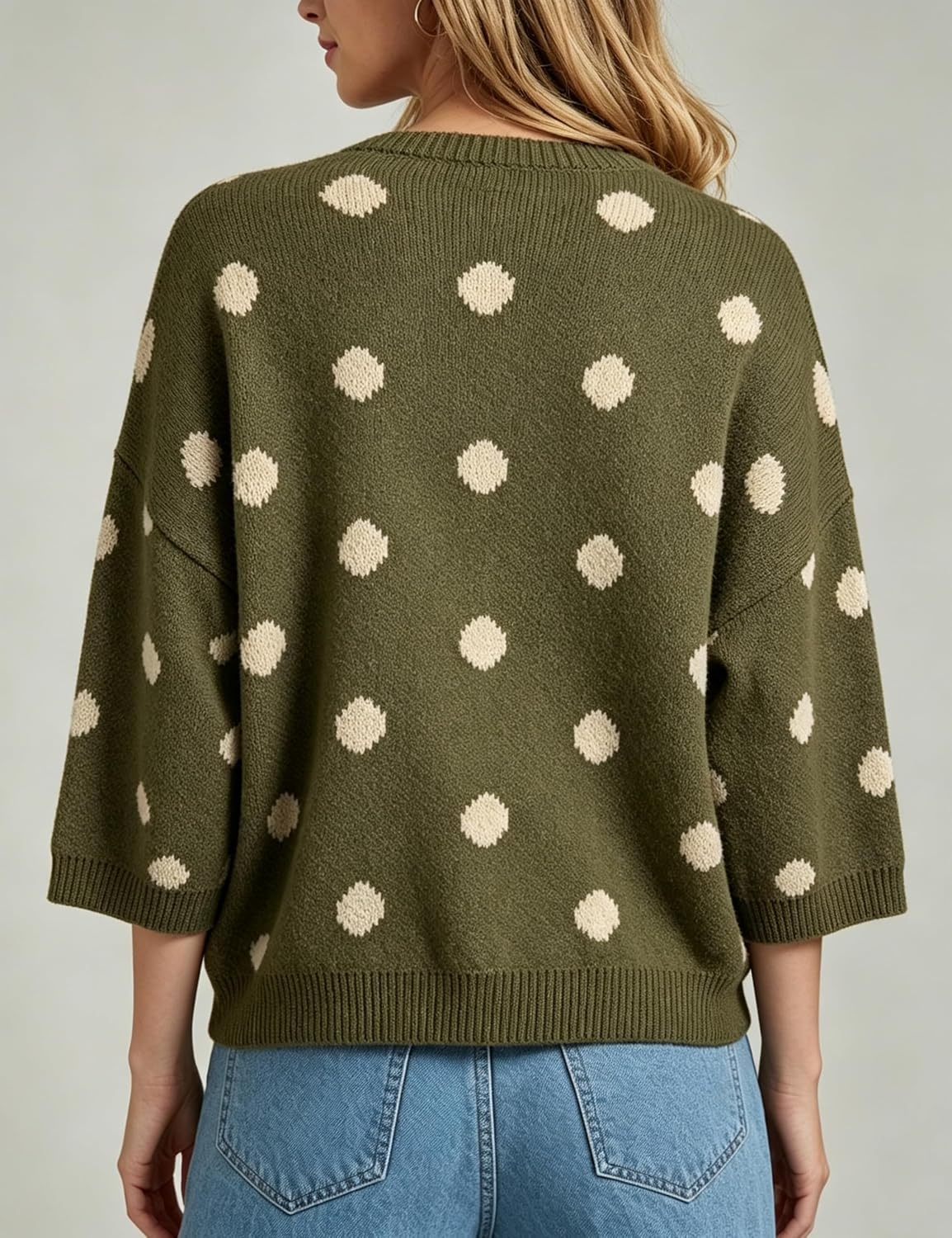 image:imageSpringrain Womens Polka Dot Cardigan Sweater Button Knit TopGreen