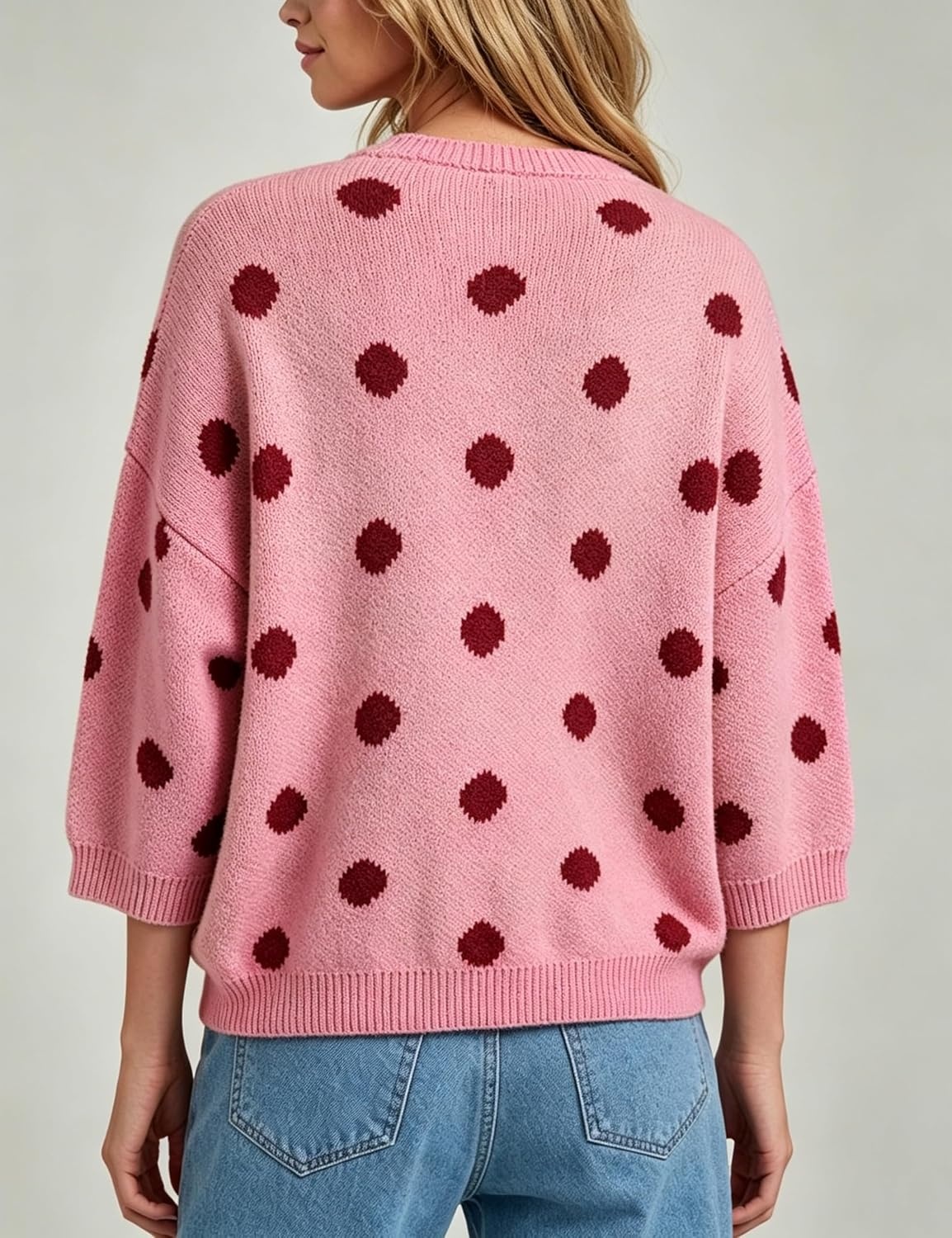 image:imageSpringrain Womens Polka Dot Cardigan Sweater Button Knit TopPink