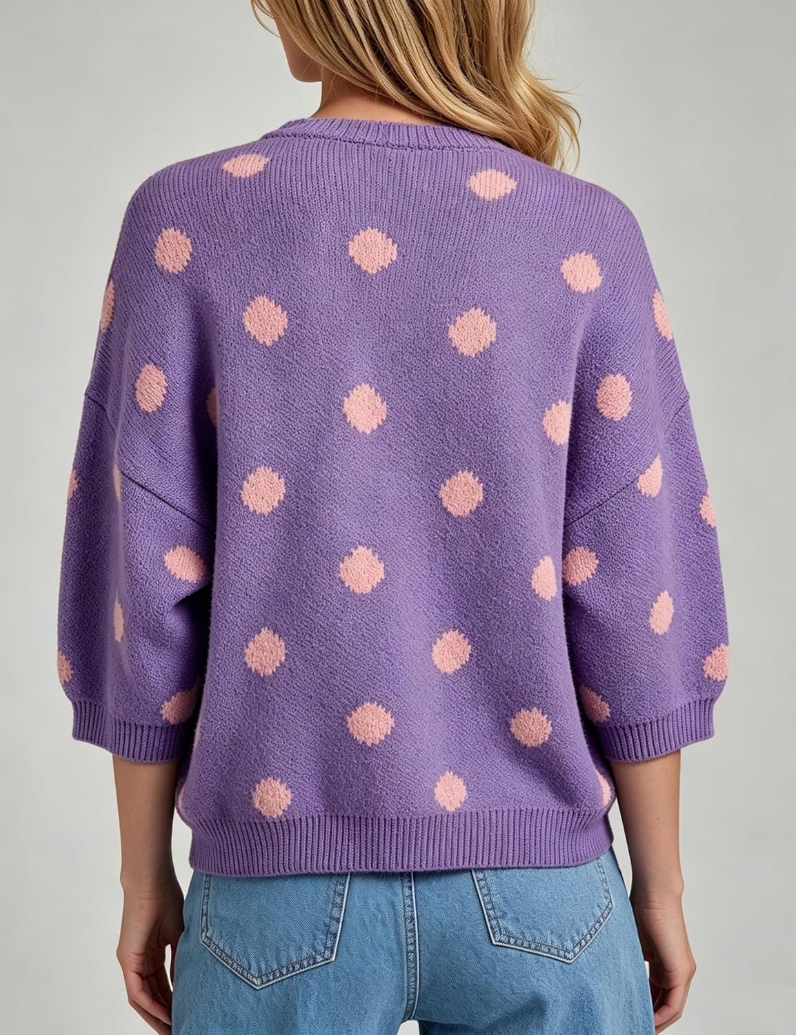 image:imageSpringrain Womens Polka Dot Cardigan Sweater Button Knit TopPurple