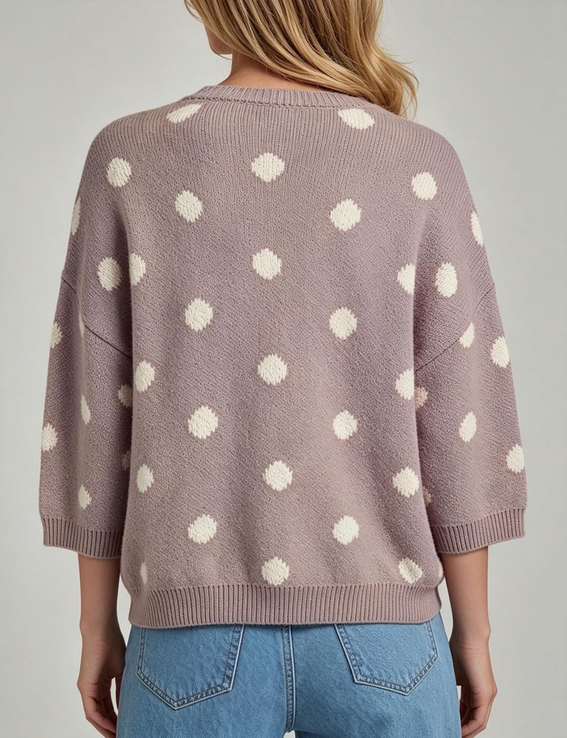 image:imageSpringrain Womens Polka Dot Cardigan Sweater Button Knit TopTaupe