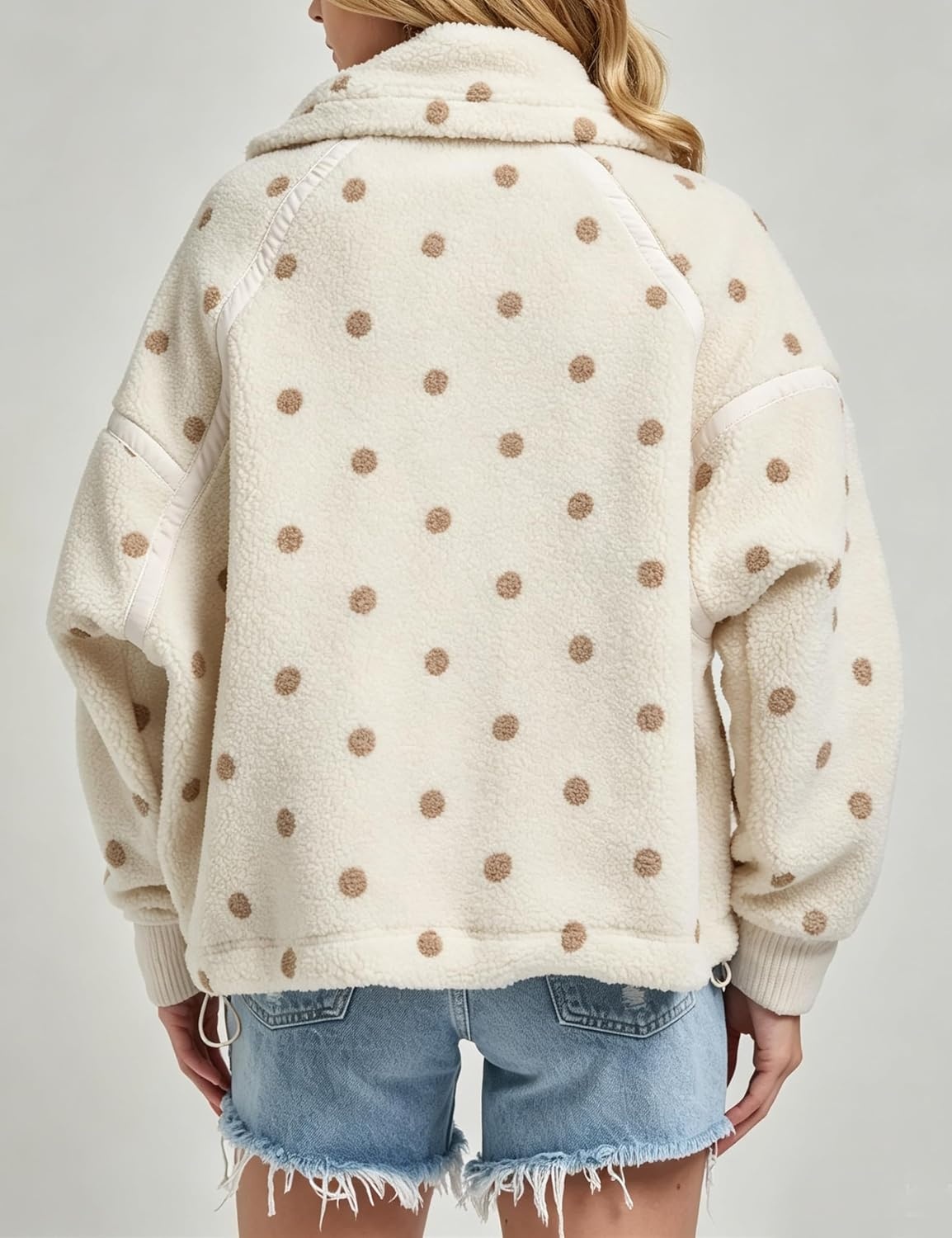 image:imageSpringrain Womens Sherpa Fleece Jacket Polka Dot Zip Up CoatApricot