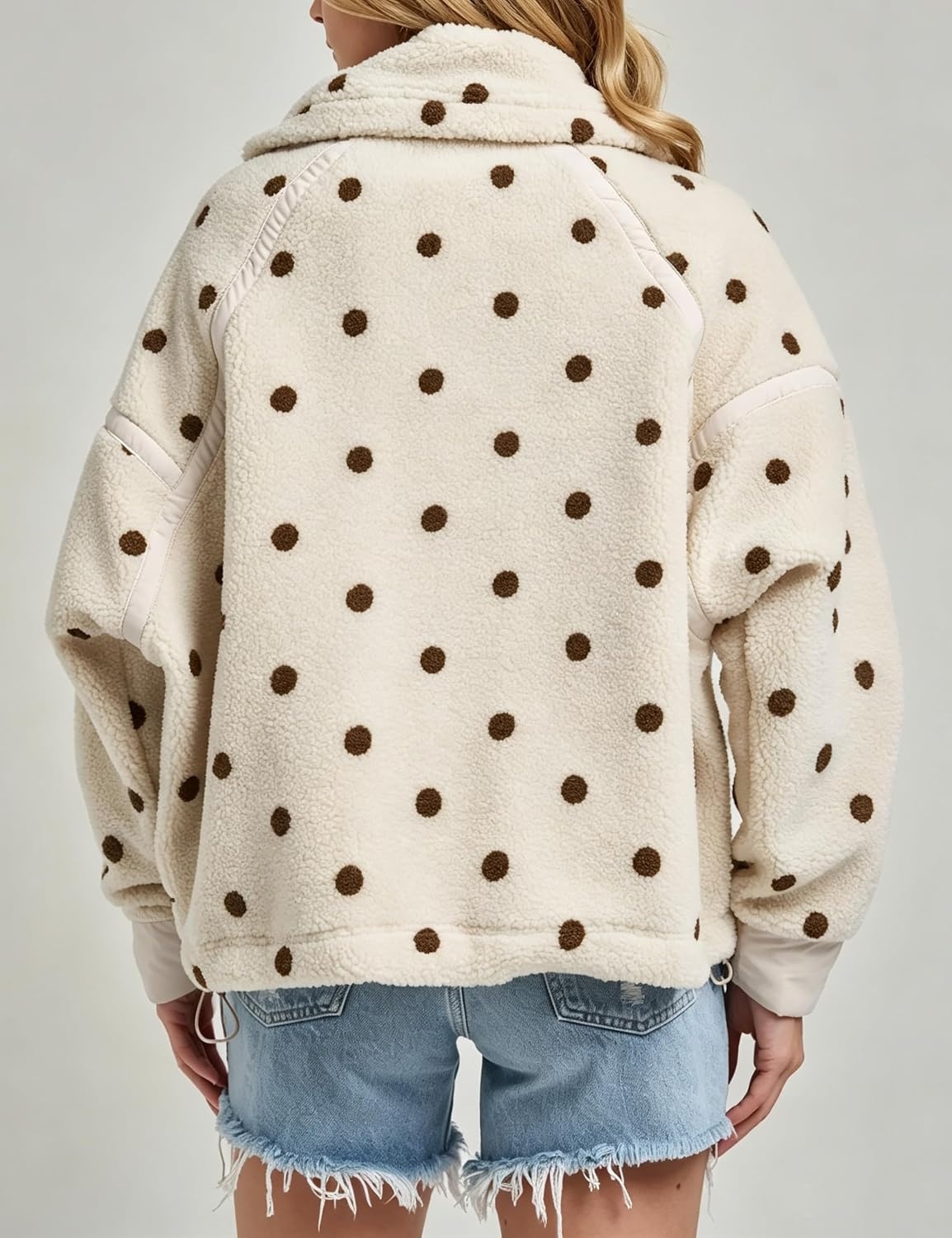 image:imageSpringrain Womens Sherpa Fleece Jacket Polka Dot Zip Up CoatBeige