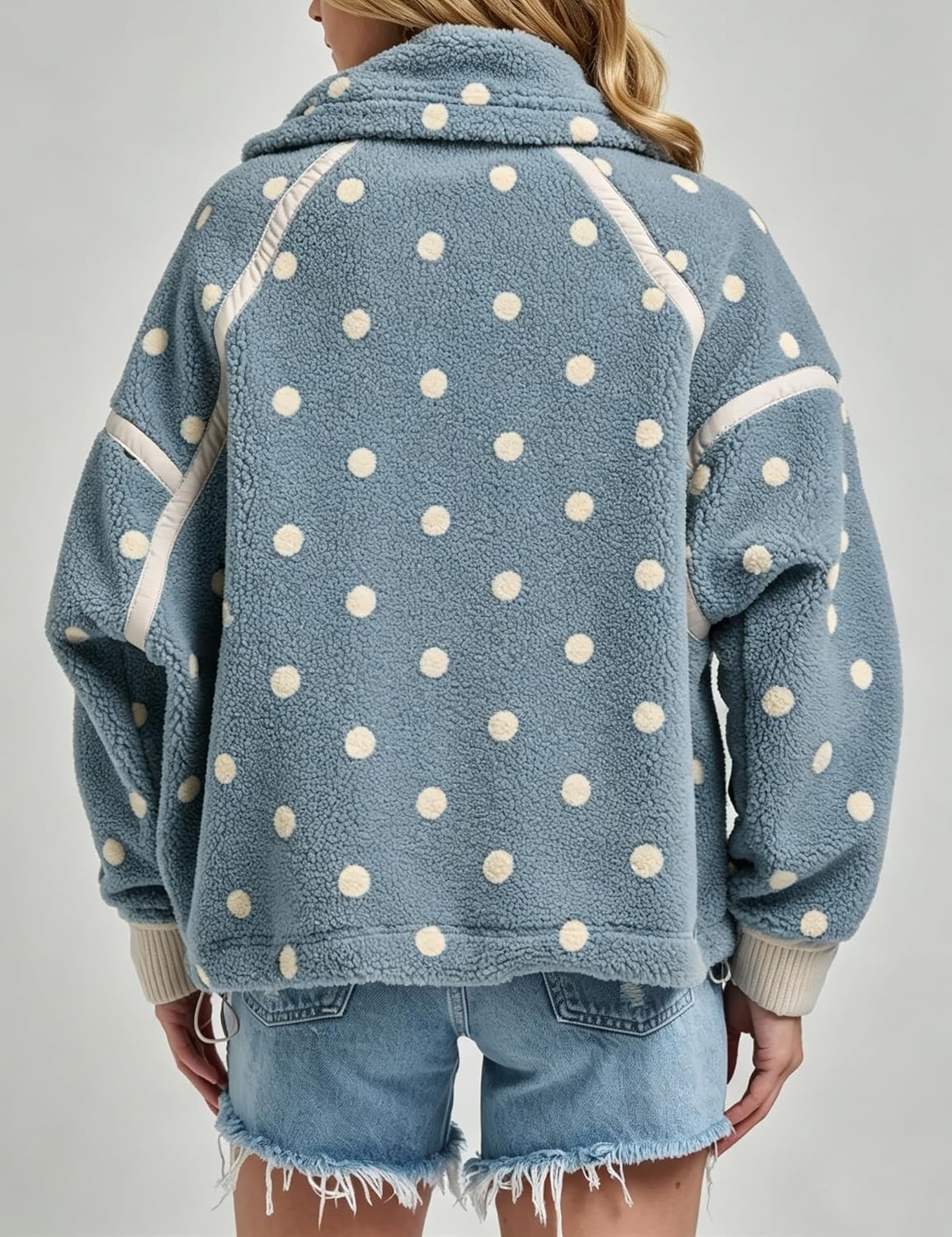 image:imageSpringrain Womens Sherpa Fleece Jacket Polka Dot Zip Up CoatBluegrey
