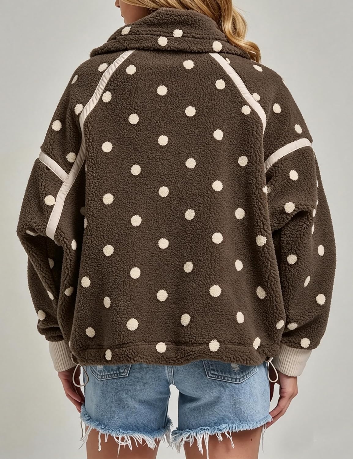 image:imageSpringrain Womens Sherpa Fleece Jacket Polka Dot Zip Up CoatCoffee