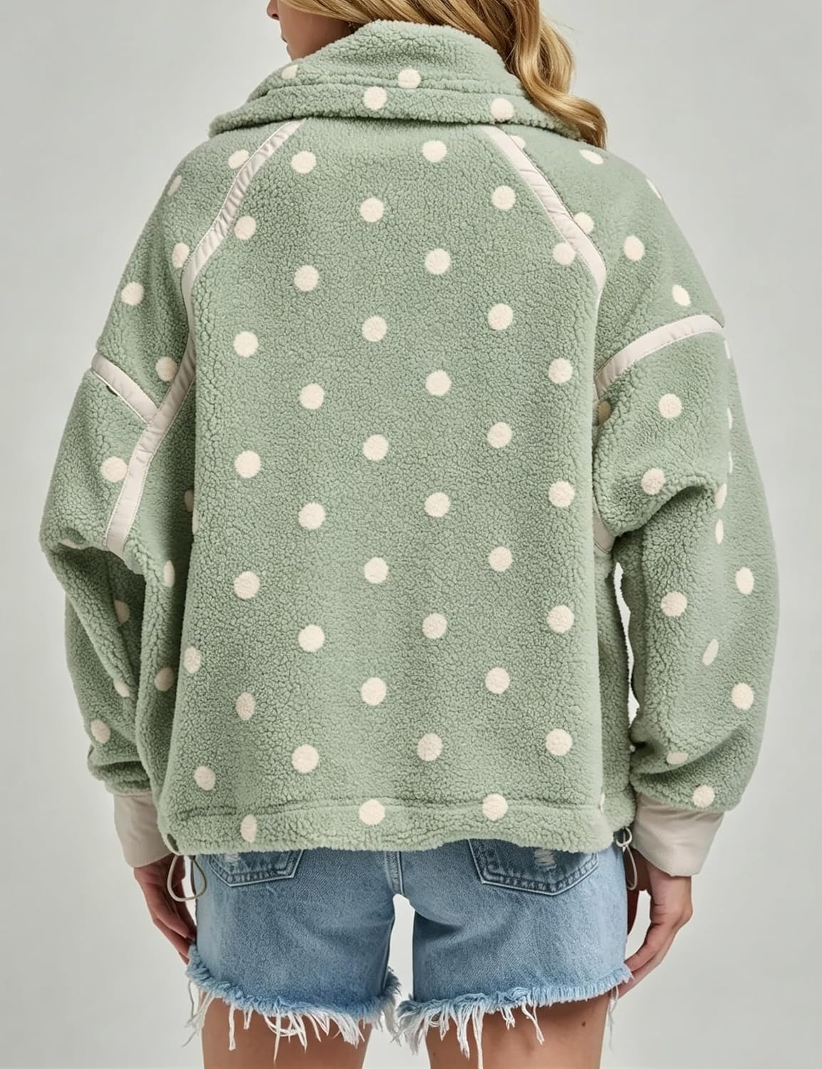 image:imageSpringrain Womens Sherpa Fleece Jacket Polka Dot Zip Up CoatGreen