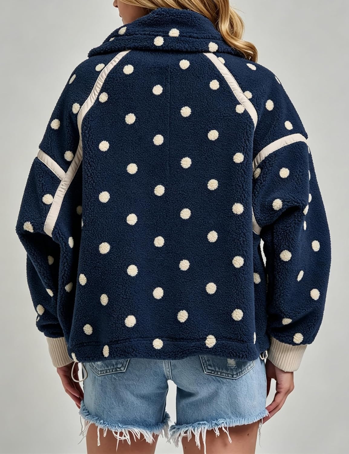 image:imageSpringrain Womens Sherpa Fleece Jacket Polka Dot Zip Up CoatNavy