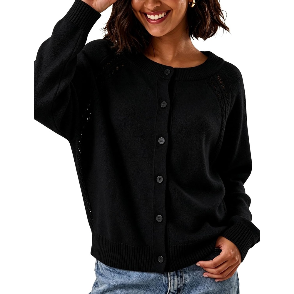 image:imageSpringrain Womens Solid Knit Cardigan Long Sleeve SweaterBlack