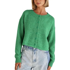 Springrain Women’s Cropped Cardigan Long Sleeve Knit Sweaters(Green)