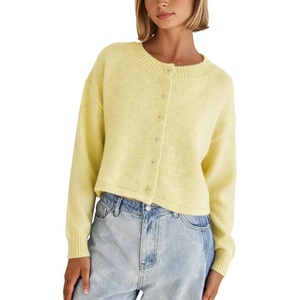 Springrain Women’s Cropped Cardigan Long Sleeve Knit Sweaters(Yellow)