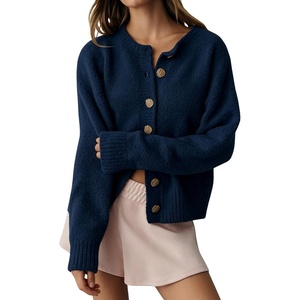 Springrain Women’s Fuzzy Cropped Knit Cardigan Button Sweaters(Navy)