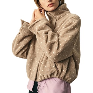 Springrain Women’s Polka Dot Fleece Crop Jacket Winter Coat(Khaki)
