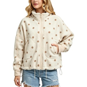 Springrain Women’s Sherpa Fleece Jacket Polka Dot Zip Up Coat(Apricot)