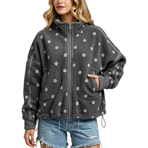 Springrain Women’s Sherpa Fleece Jacket Polka Dot Zip Up Coat(Grey)