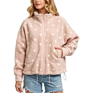 Springrain Women’s Sherpa Fleece Jacket Polka Dot Zip Up Coat(Pink)