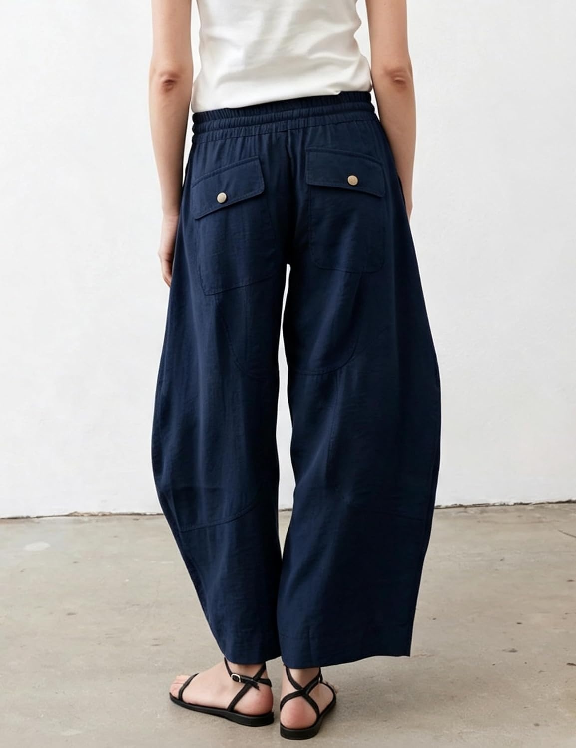 image:imageSpringrain Womens Barrel Cotton Linen Pants Drawstring WaistNavy
