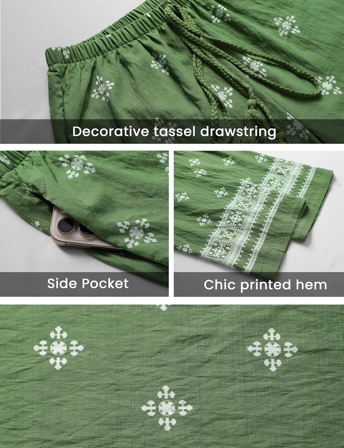 image:imageSpringrain Womens Linen Wide Leg Pants Floral Palazzo TrousersGreen