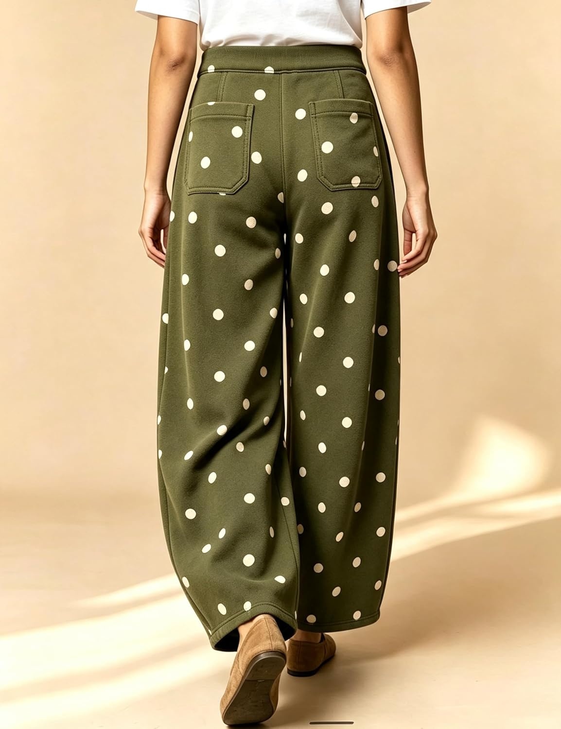 image:imageSpringrain Womens Polka Dot Sweatpants Wide Leg Barrel PantsArmygreen