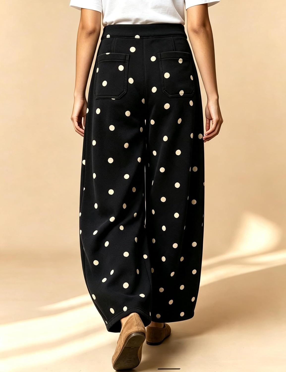 image:imageSpringrain Womens Polka Dot Sweatpants Wide Leg Barrel PantsBlack
