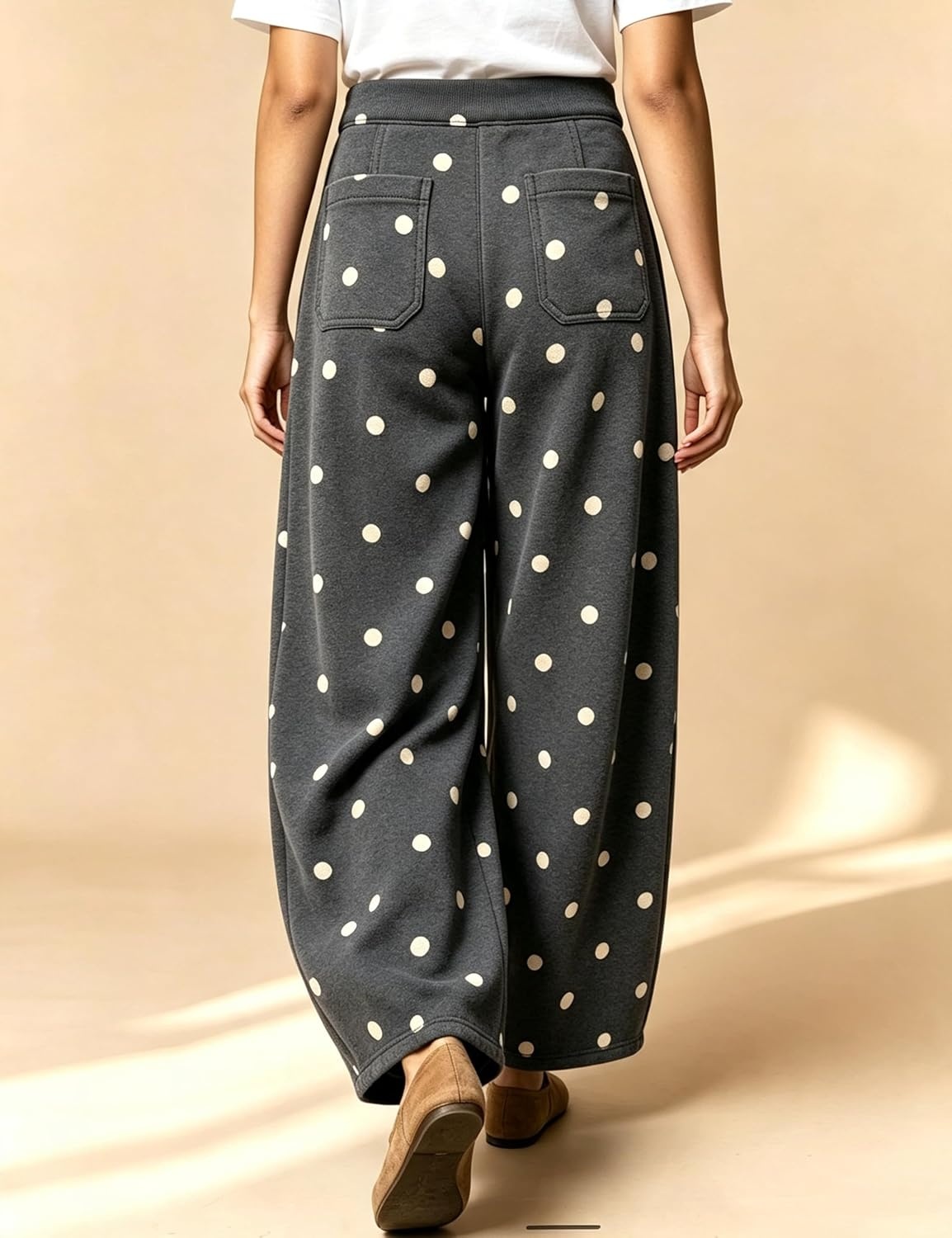 image:imageSpringrain Womens Polka Dot Sweatpants Wide Leg Barrel PantsGray
