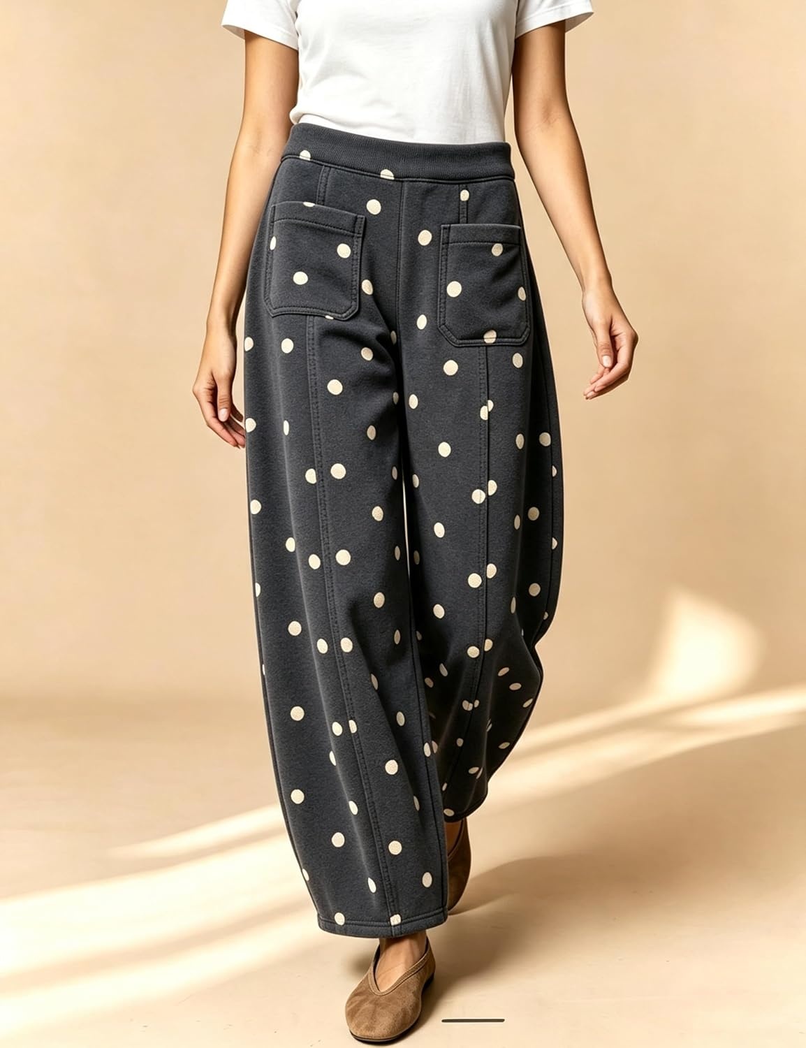 image:imageSpringrain Womens Polka Dot Sweatpants Wide Leg Barrel PantsGray