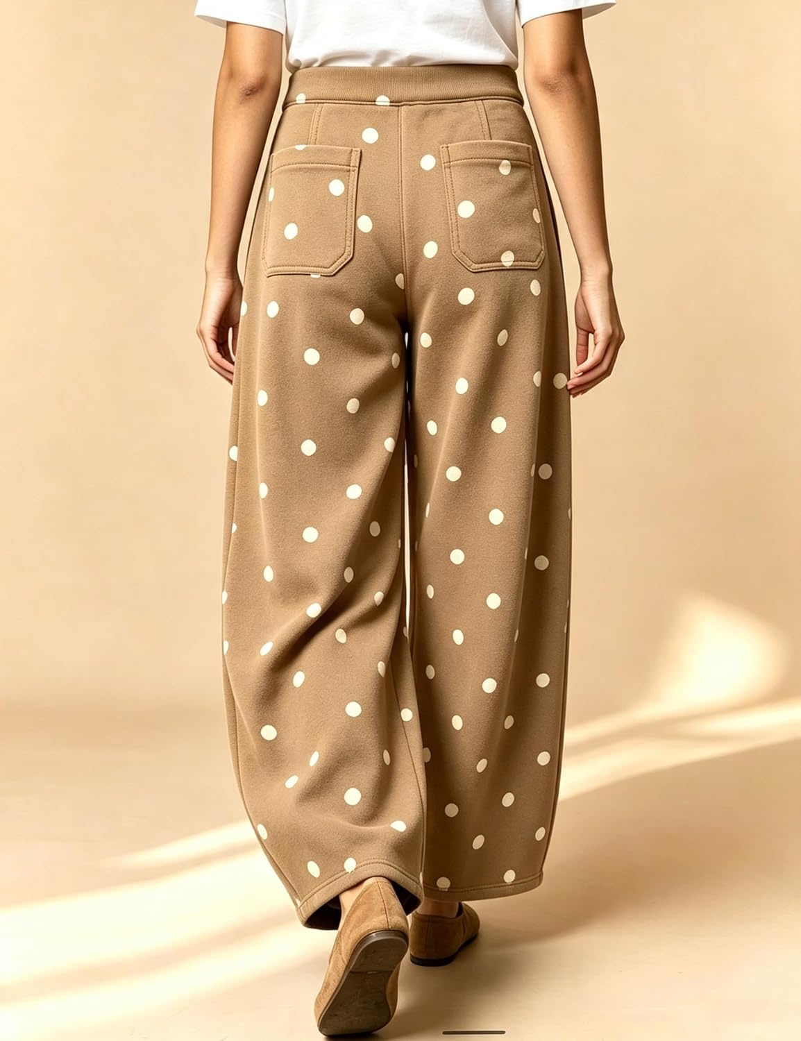 image:imageSpringrain Womens Polka Dot Sweatpants Wide Leg Barrel PantsKhaki