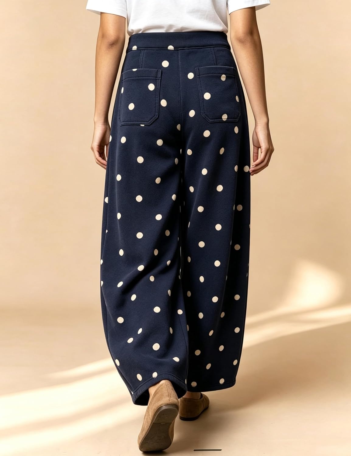 image:imageSpringrain Womens Polka Dot Sweatpants Wide Leg Barrel PantsNavy