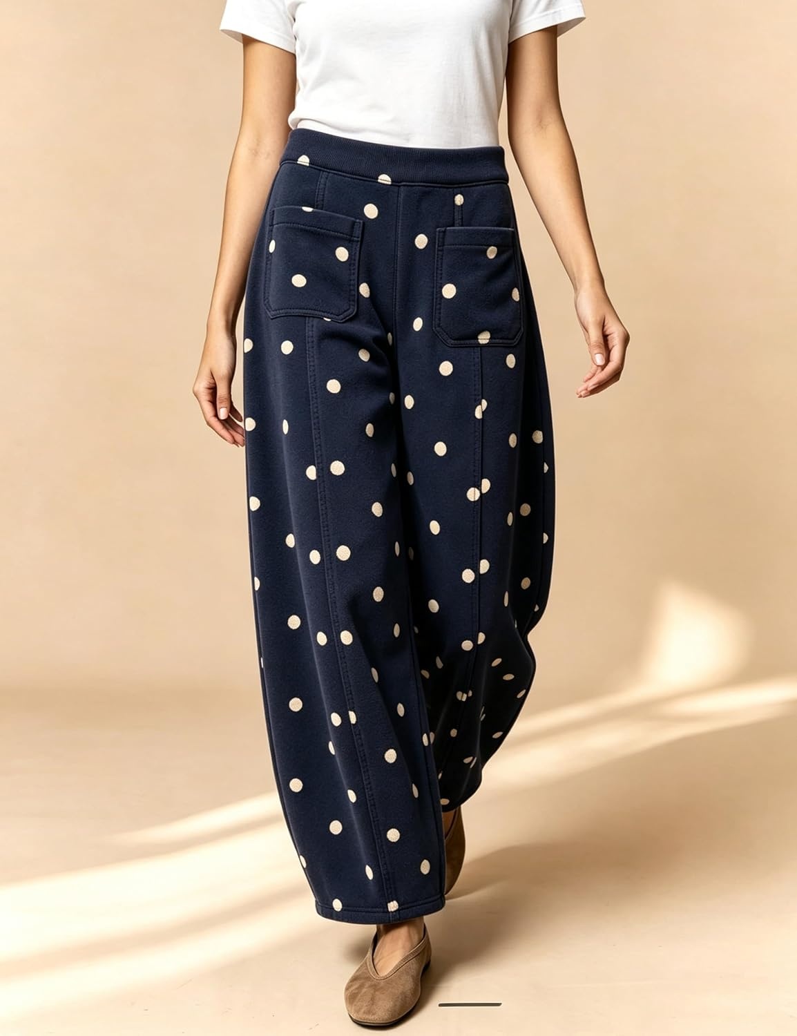image:imageSpringrain Womens Polka Dot Sweatpants Wide Leg Barrel PantsNavy