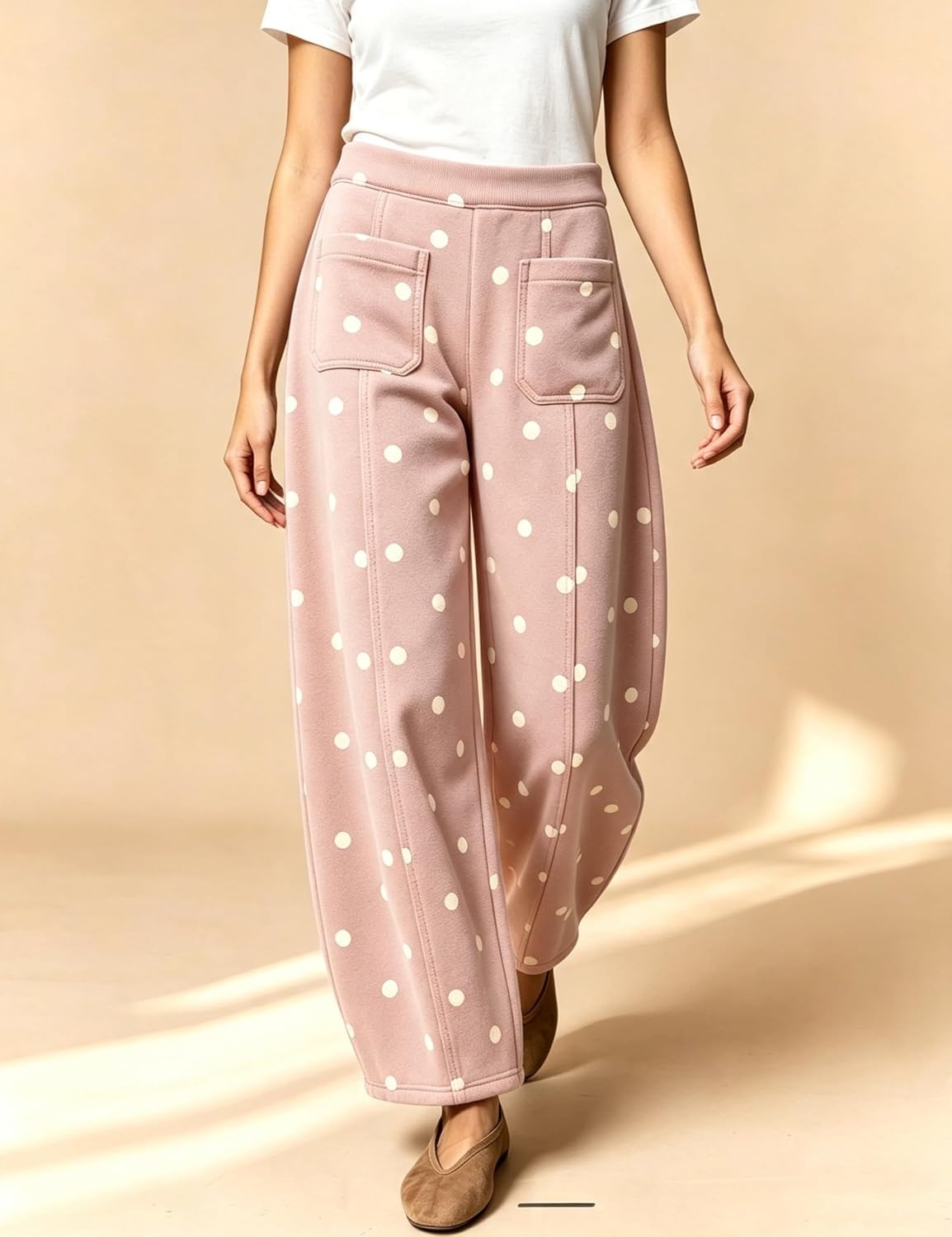 image:imageSpringrain Womens Polka Dot Sweatpants Wide Leg Barrel PantsPink