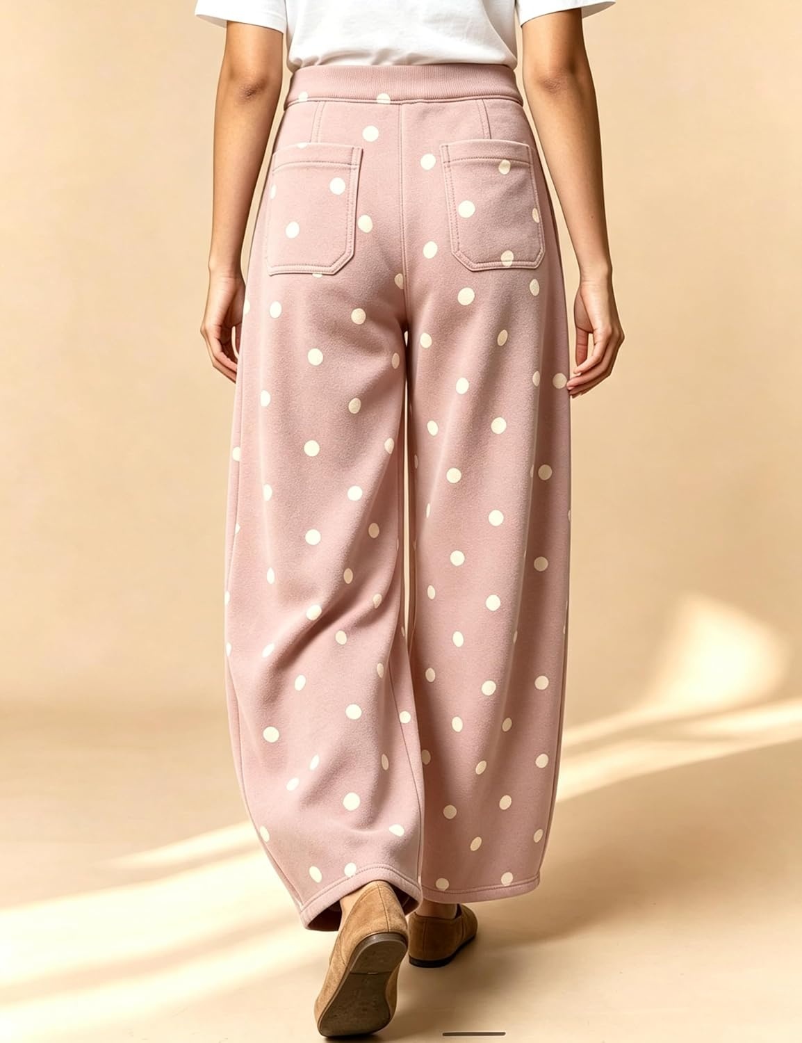 image:imageSpringrain Womens Polka Dot Sweatpants Wide Leg Barrel PantsPink