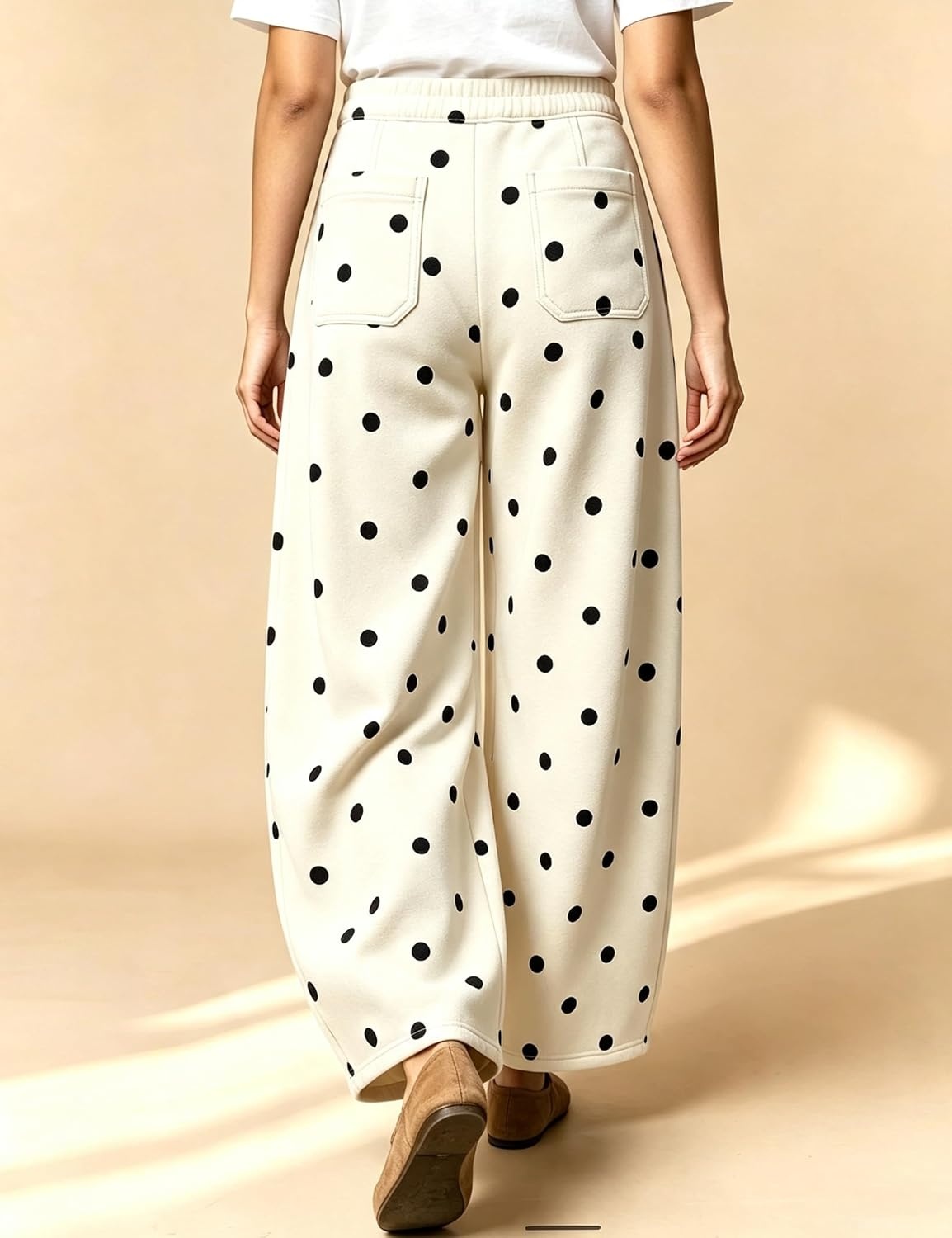 image:imageSpringrain Womens Polka Dot Sweatpants Wide Leg Barrel PantsWhite