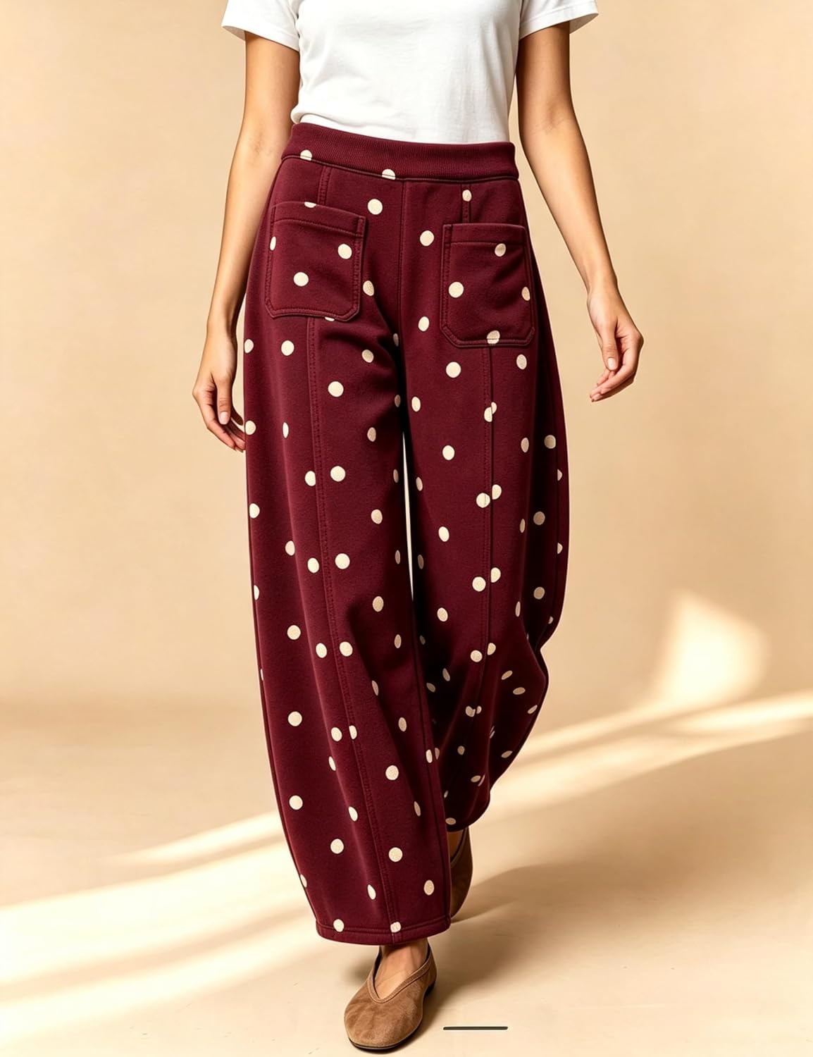 image:imageSpringrain Womens Polka Dot Sweatpants Wide Leg Barrel PantsWinered