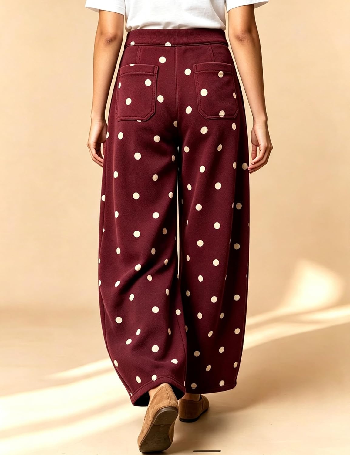 image:imageSpringrain Womens Polka Dot Sweatpants Wide Leg Barrel PantsWinered
