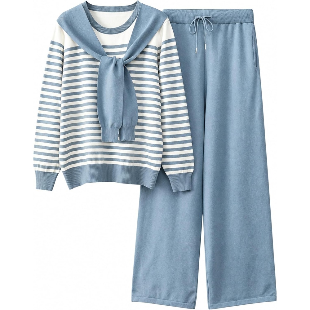 image:imageSpringrain Womens 2 Piece Outfits Lounge Sets Knit SweatsuitsBlue