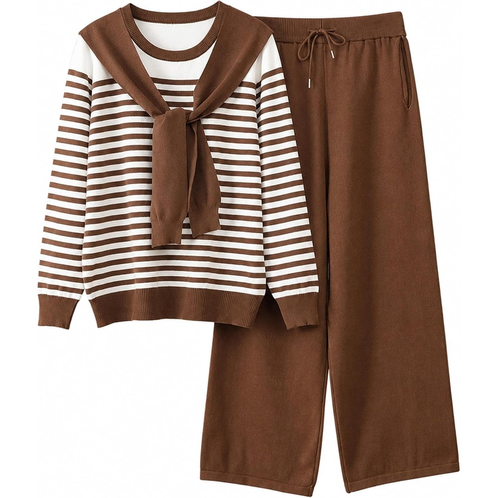 image:imageSpringrain Womens 2 Piece Outfits Lounge Sets Knit SweatsuitsCoffee