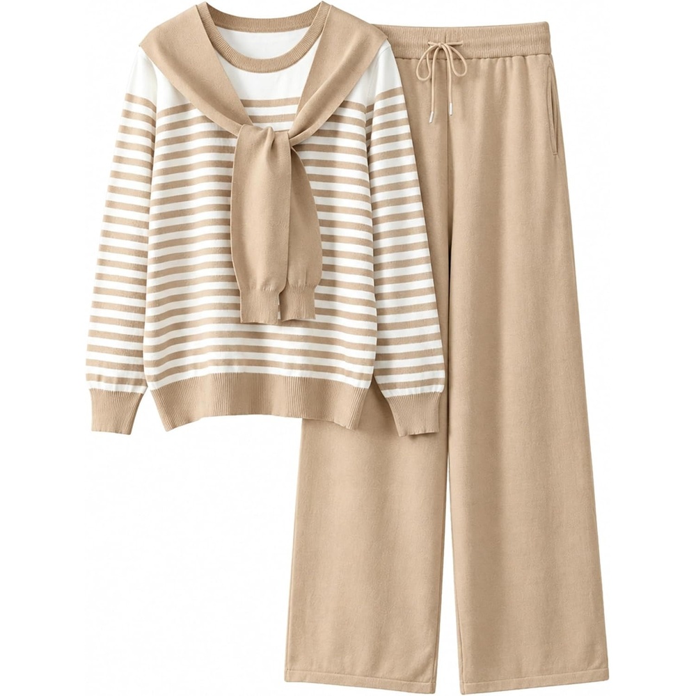 image:imageSpringrain Womens 2 Piece Outfits Lounge Sets Knit SweatsuitsKhaki
