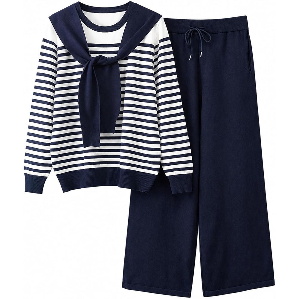 image:imageSpringrain Womens 2 Piece Outfits Lounge Sets Knit SweatsuitsNavy