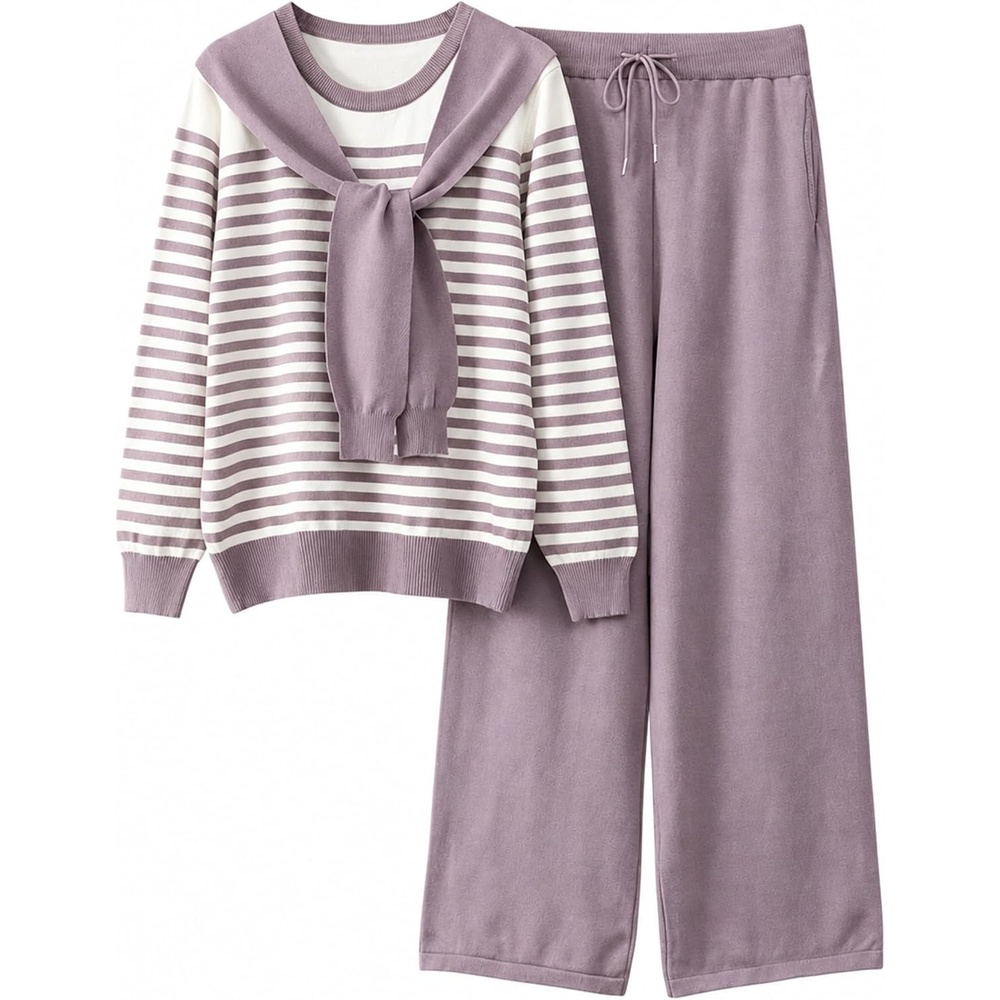 image:imageSpringrain Womens 2 Piece Outfits Lounge Sets Knit SweatsuitsPurple