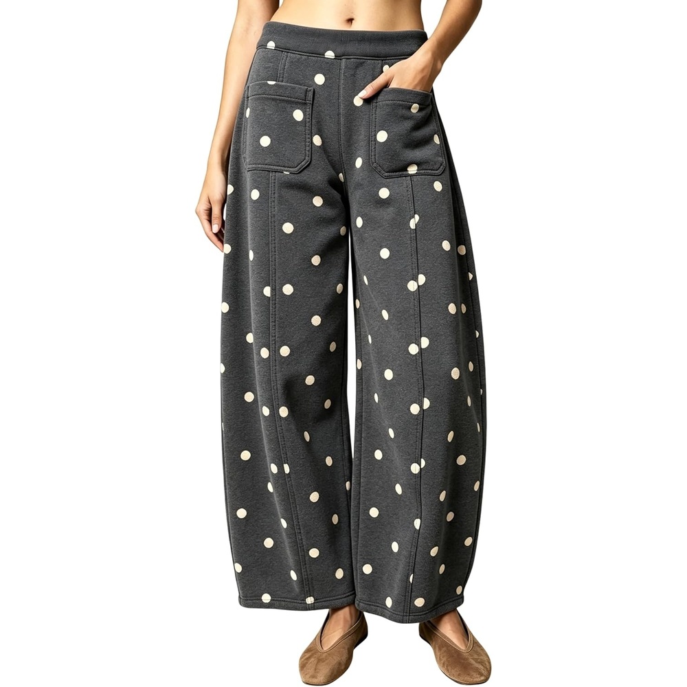 image:imageSpringrain Womens Polka Dot Sweatpants Wide Leg Barrel PantsGray